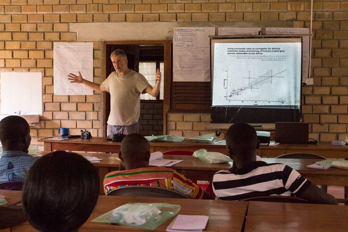 Stuart Marsden giving a presentation to local conservationists in Ghana