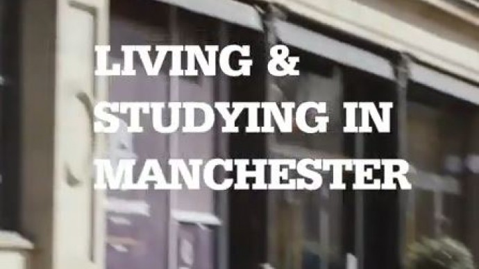 Manchester street, caption reads Living and studying in Manchester