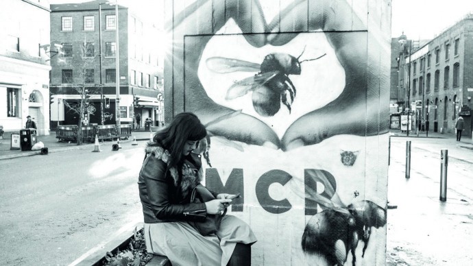Mural of the Manchester Bee in Stephenson Square