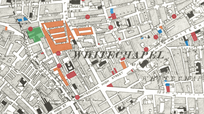 A map of Whitechapel in London from the mid-twentieth century