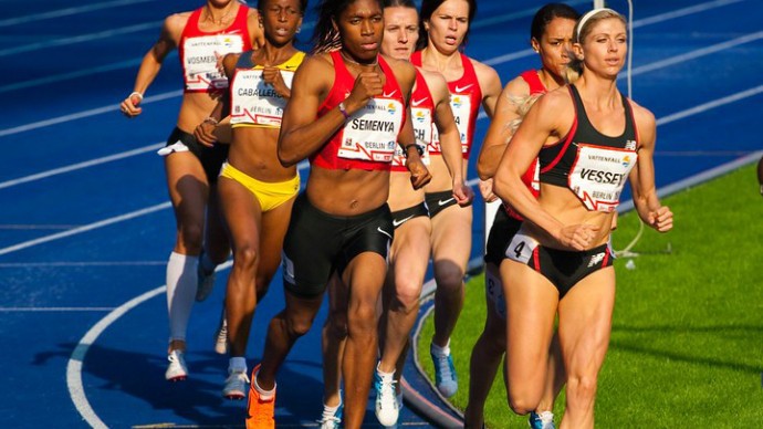 South African middle distance runner Caster Semenya (centre) challenged the International Association of Athletics Federations' (IAAF, now called World Athletics) regulations on testosterone. Image credit: az1172, licensed under CC BY-SA 2.0