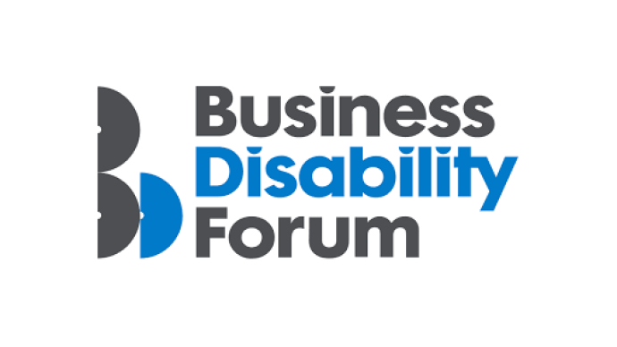 Grey and Blue writing saying Business Disability Forum
