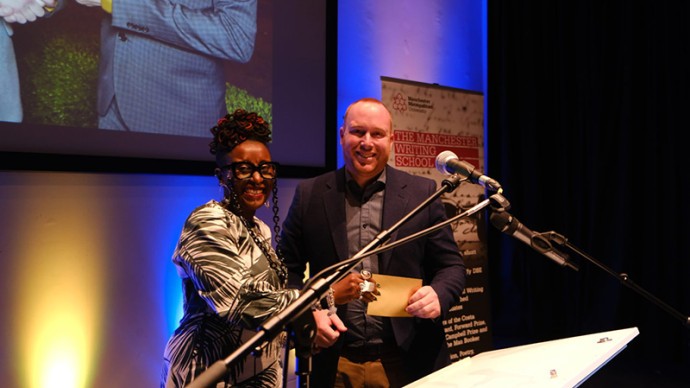 Last year's Poetry prize winner Peter Ramm with Malika Booker
