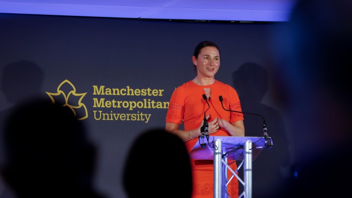 Image of Dame Sarah Storey speaking at Institute of Sport launch