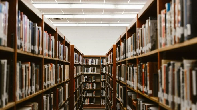 bookshelves in a library