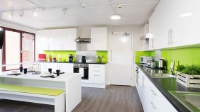 Spacious communal kitchen and dining space in Cavendish halls of residence