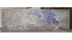 SKY, 2018. Thread Bearing Witness project by Alice Kettle. Stitch on printed canvas 3m x 8m