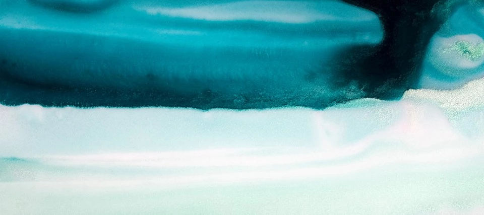 Abstract waves watercolour painting with golden shimmer in mint, turquoise and teal colours