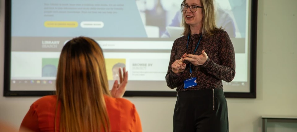 Woman teaching a class